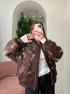 Bomber suede con applicazioni preziose