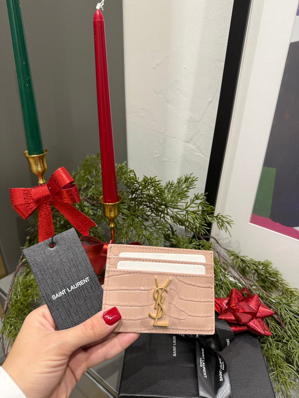 Portacarte martellato vernice rosa YSL