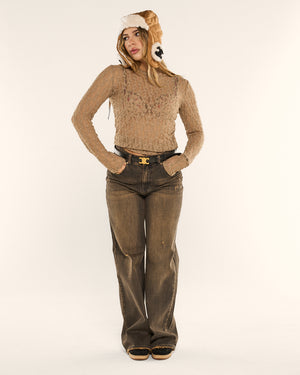 Jeans wide leg dark sabbiato