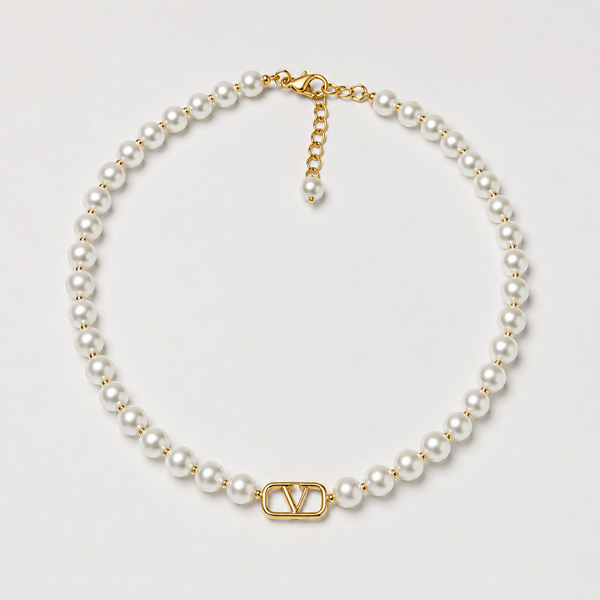Collana perle logo V gold