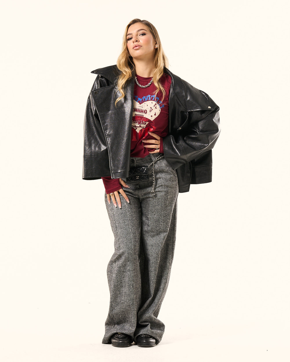 Giacca di pelle semilucida oversized