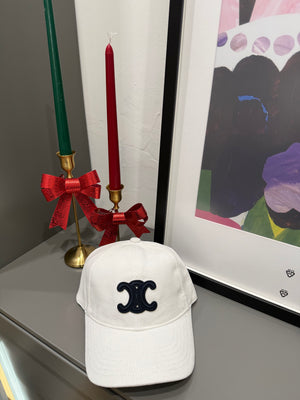 Cappello Celine velluto bianco logo blu