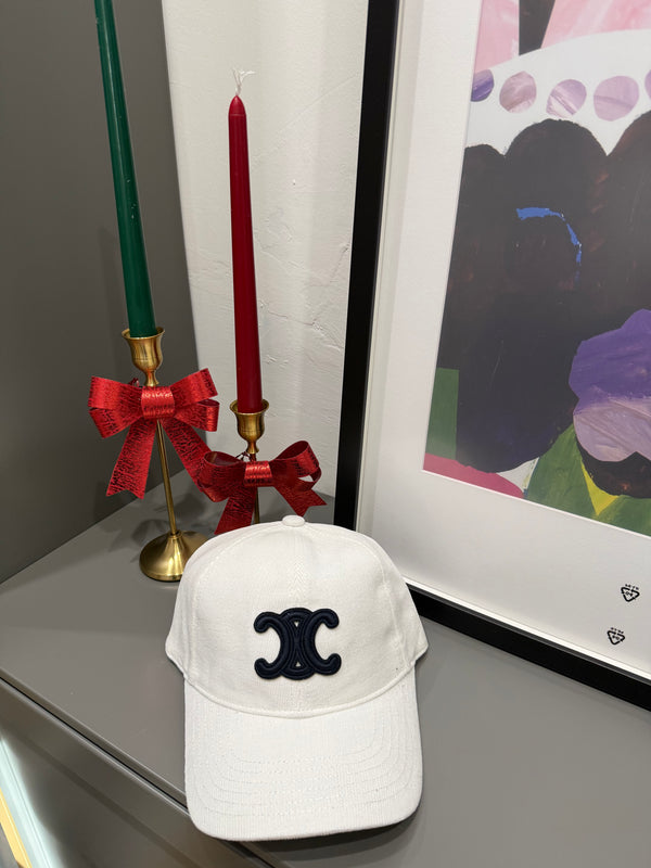 Cappello Celine velluto bianco logo blu