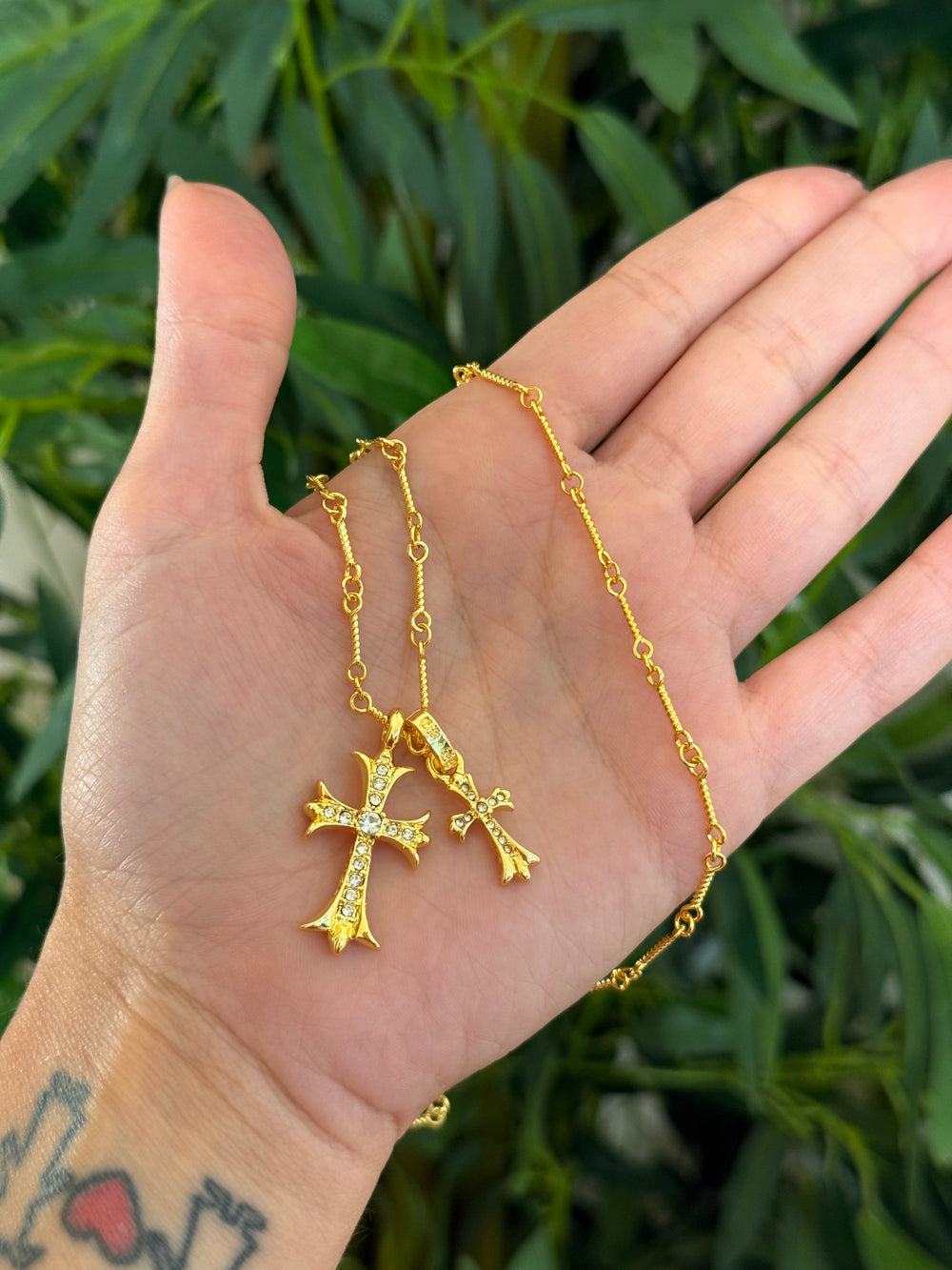 Collana doppia croce chrome hearts gold