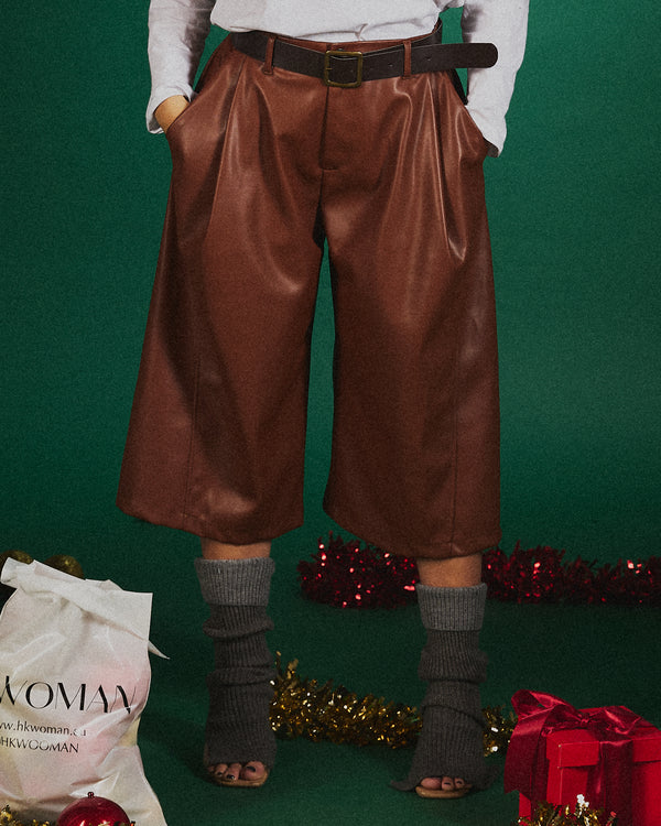 Bermuda pelle belted con cintura