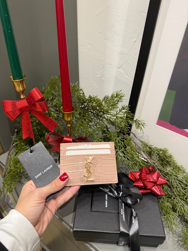 Portacarte martellato vernice rosa YSL