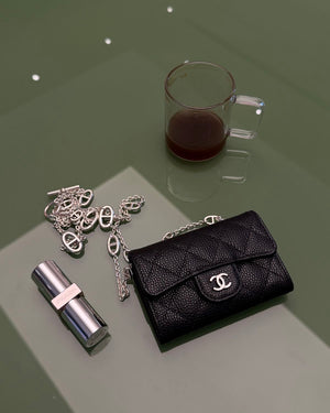 Catena con Pochette Nera liscia argento
