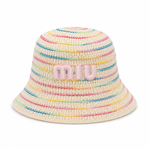Bucket Hat Crochet Rainbow miu beige
