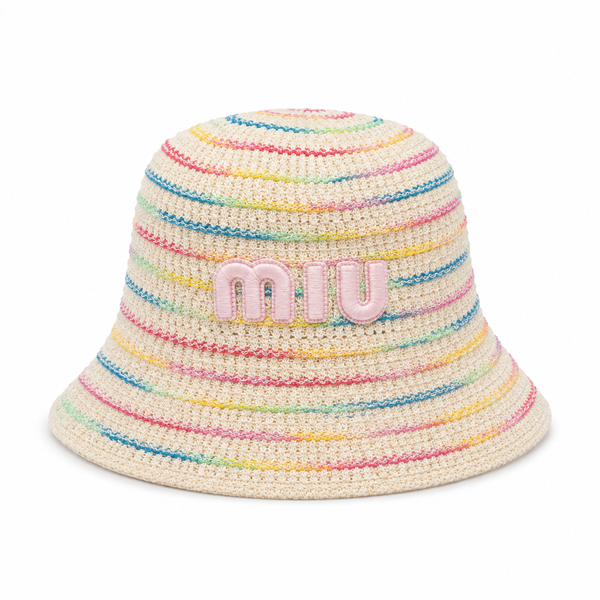 Bucket Hat Crochet Rainbow miu beige