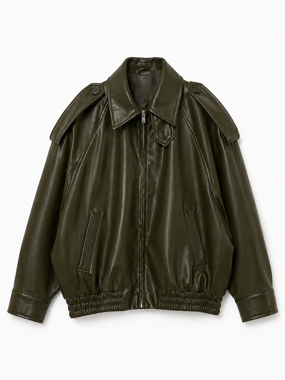 Giacca Eco Pelle Olive Oversize