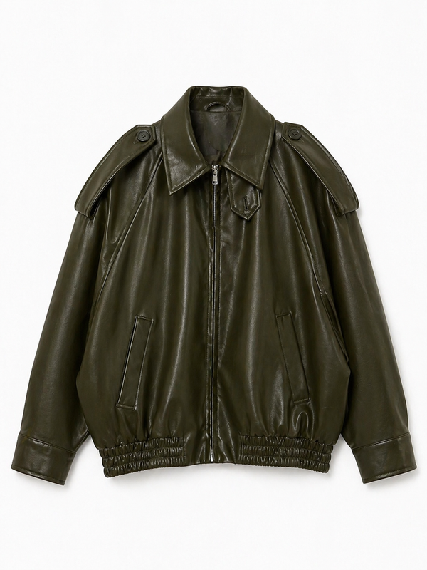 Giacca Eco Pelle Olive Oversize