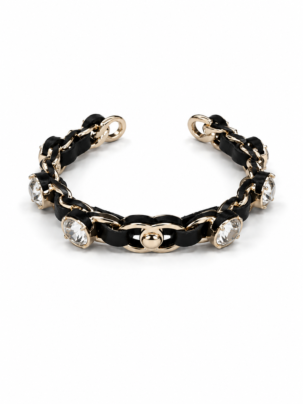 Bracciale pelle e cristalli cc