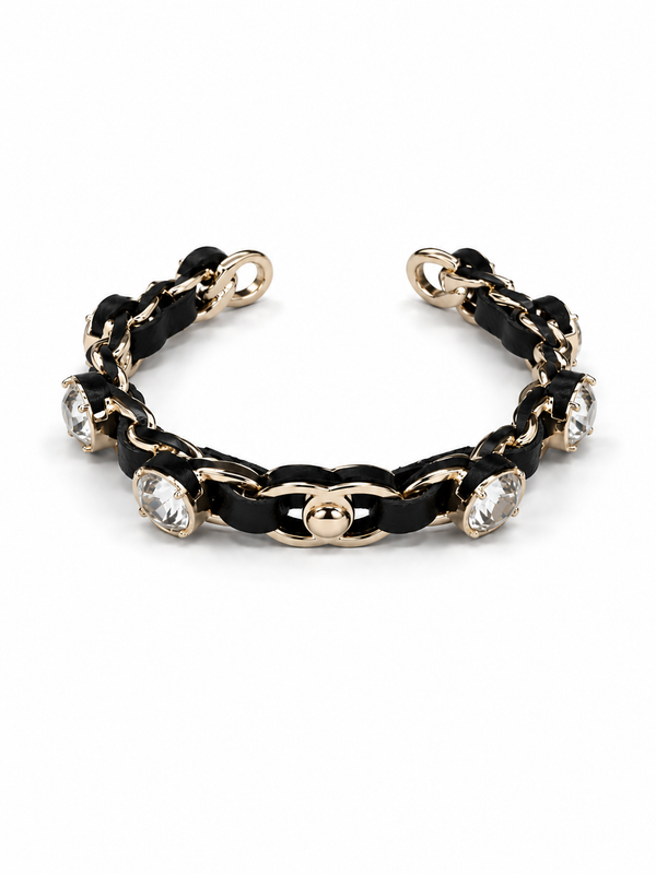 Bracciale pelle e cristalli cc