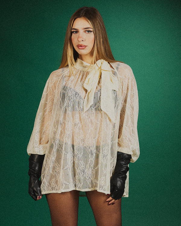 Camicia pizzo françoise con fiocco