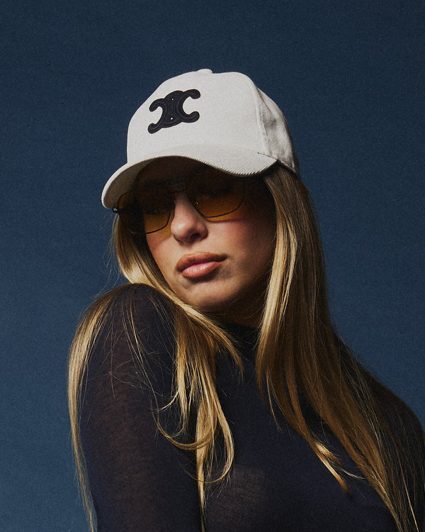 Cappello Celine velluto bianco logo blu