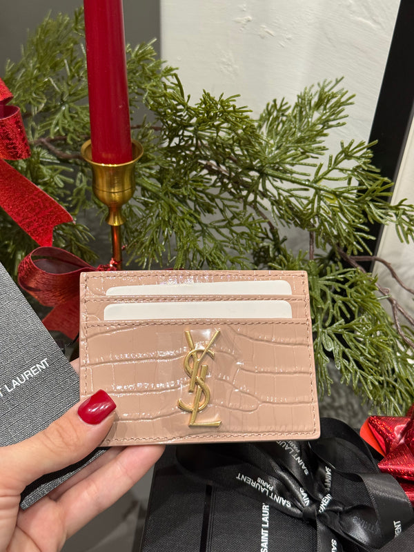 Portacarte martellato vernice rosa YSL