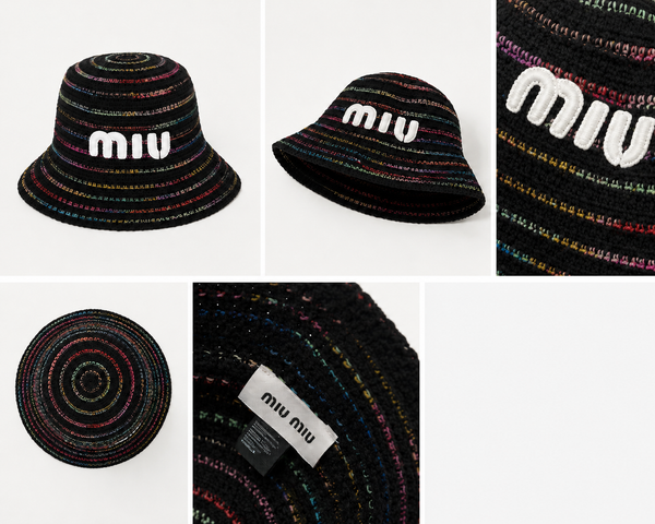 Bucket Hat Crochet Rainbow miu nero