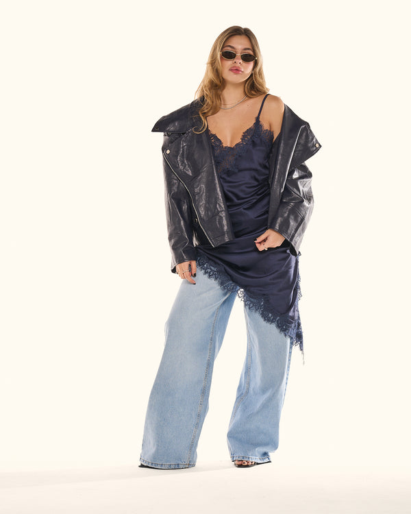 Giacca biker effetto pelle blu