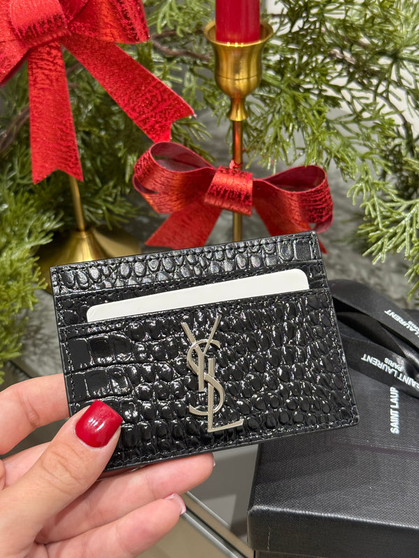 Portacarte martellato in vernice YSL nero