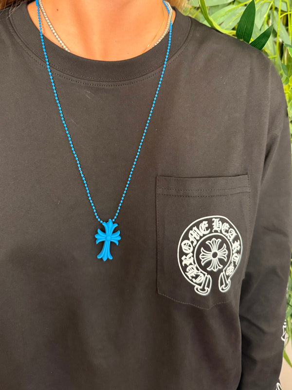 Collana chrome hearts gomma blu