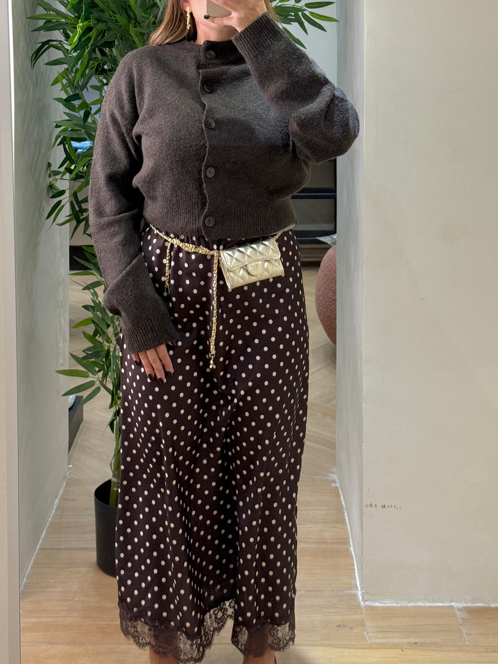 Gonna longuette pois pizzo