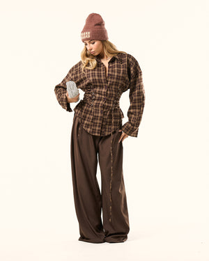 Cappello Miu Miu in lana marrone con logo beige