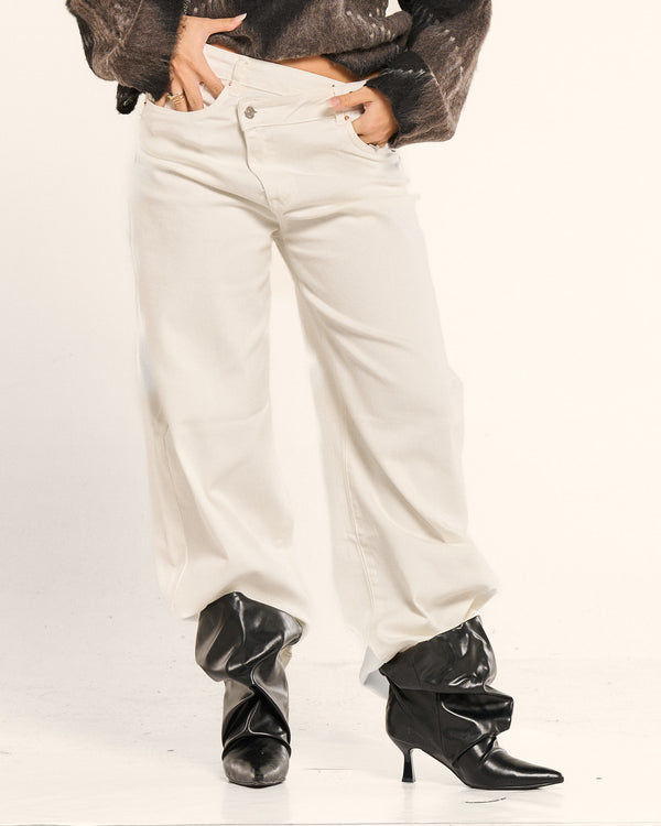 Jeans wide leg doppia abbottonatura bianco