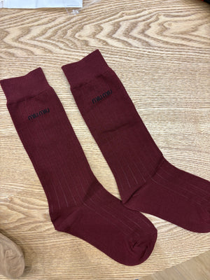 Calzini Miu Miu in cotone bordeaux con logo nero