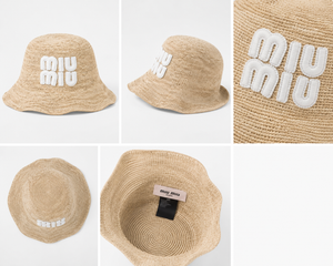 Cappello Rafia miu scritta bianca