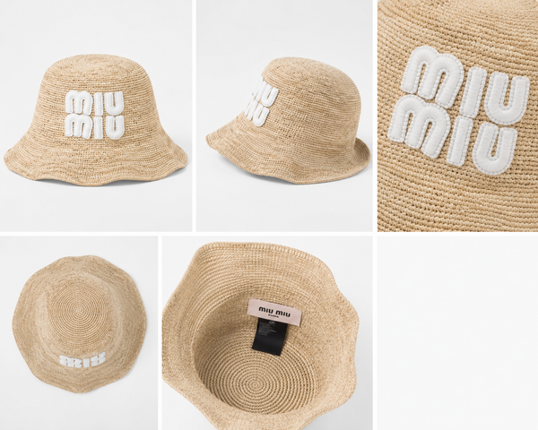 Cappello Rafia miu scritta bianca