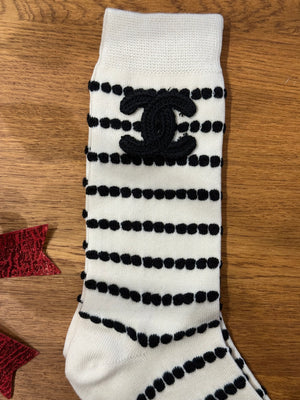 Pack 2 calzini Chanel con trama panna/nero