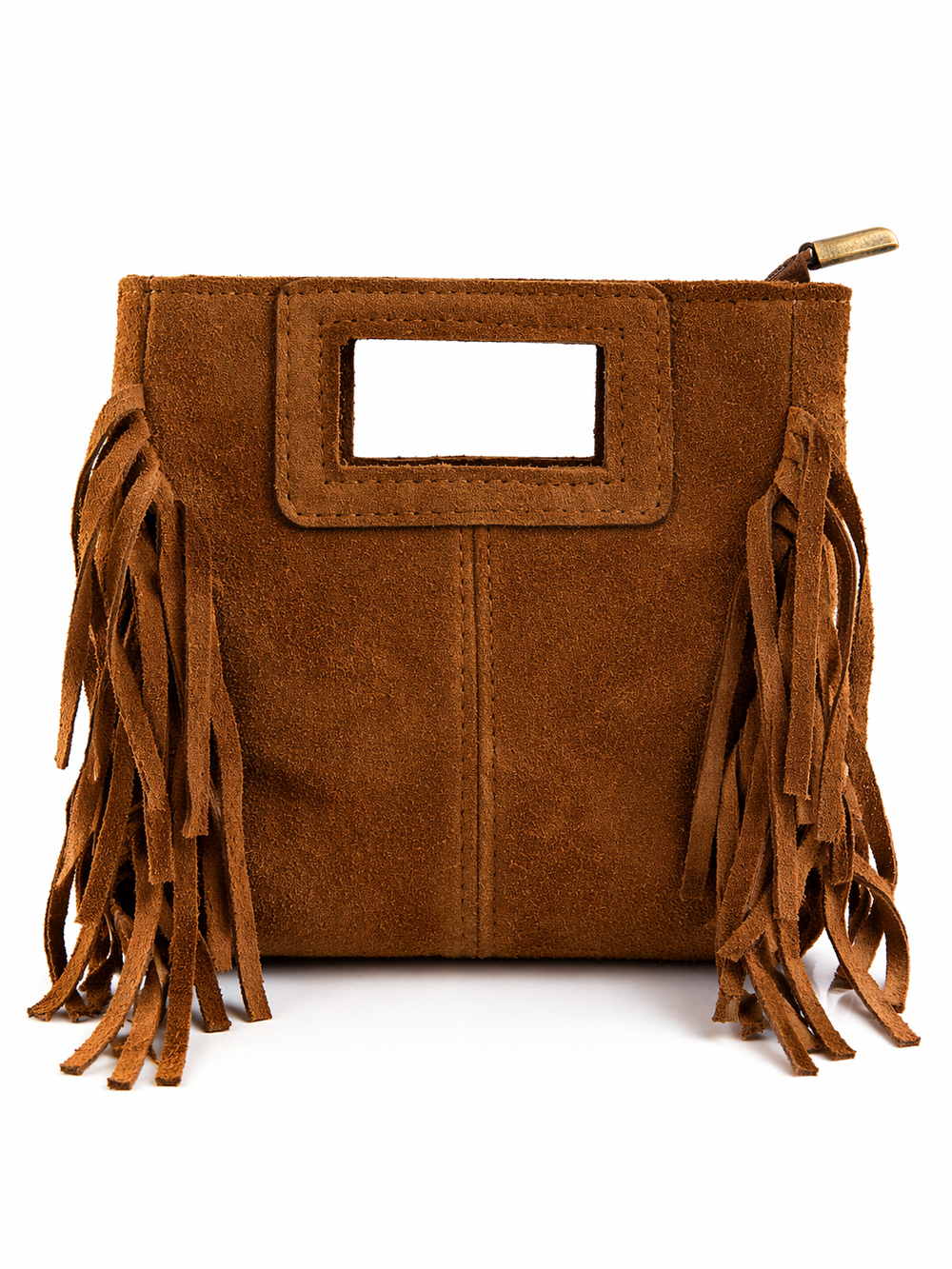 Borsa mini in vera pelle con frange