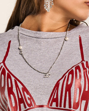 Collana catena logo e perle cc