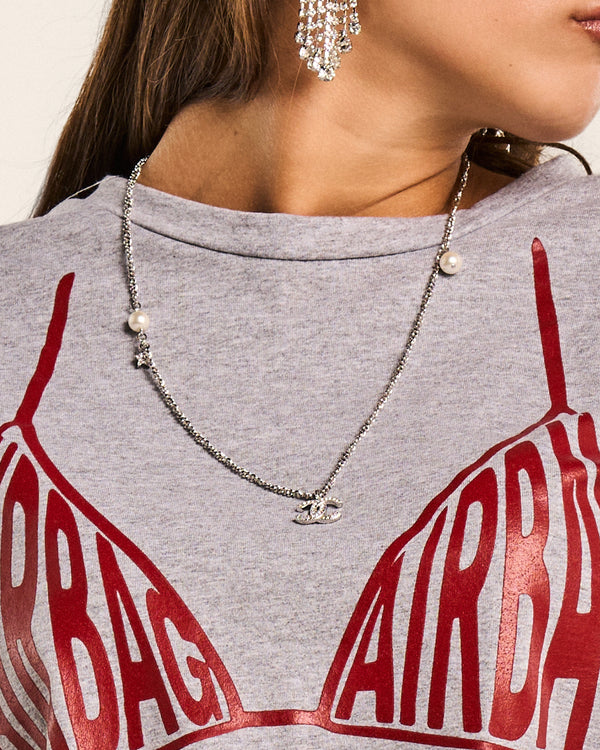 Collana catena logo e perle cc
