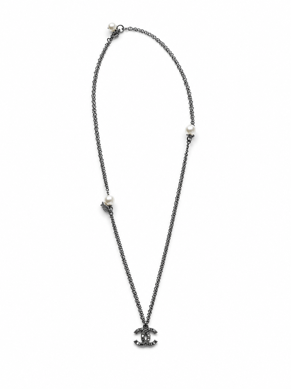 Collana catena logo e perle cc