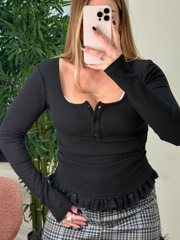 Maglia essential pizzo e bottoni