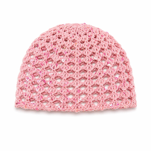 Cuffia crochet paillettes pinky