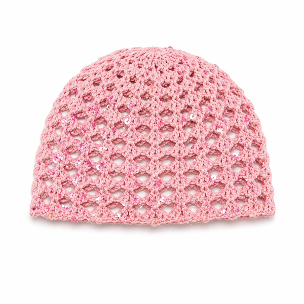 Cuffia crochet paillettes pinky