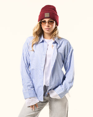 Cappello Miu Miu in lana bordò con logo in pelle