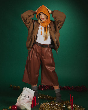 Bermuda pelle belted con cintura