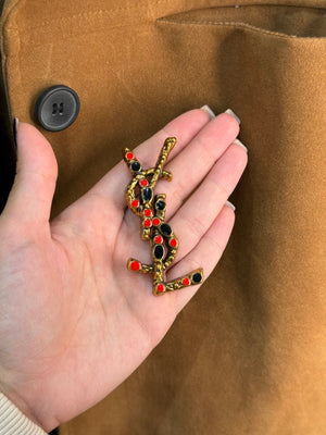 Spilla YSL pietre colorate base gold