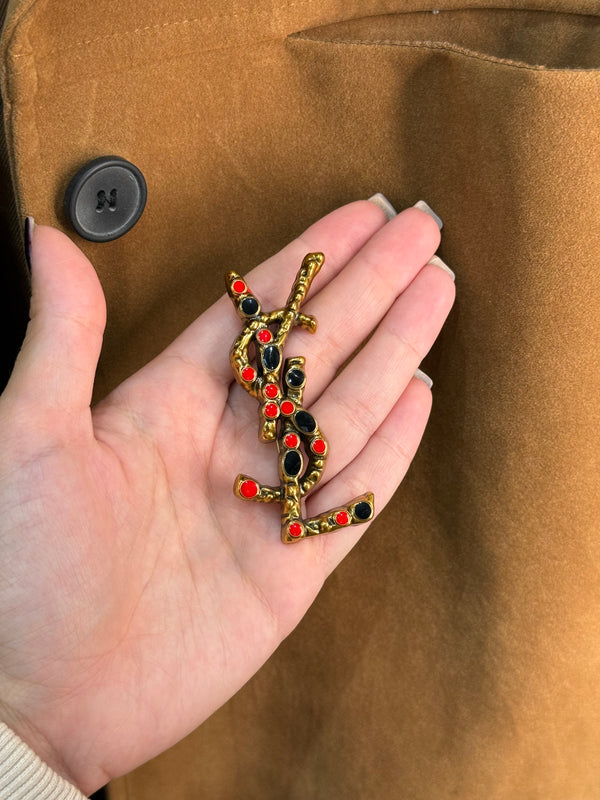 Spilla YSL pietre colorate base gold