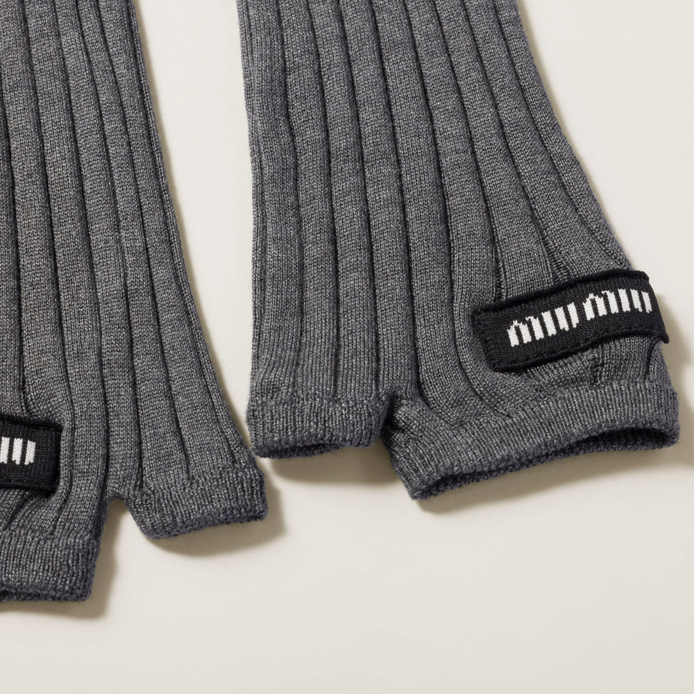 Guanti Miu Miu in lana grigia rigata senza dita