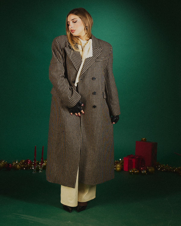 Cappotto Pied de poule con spalline