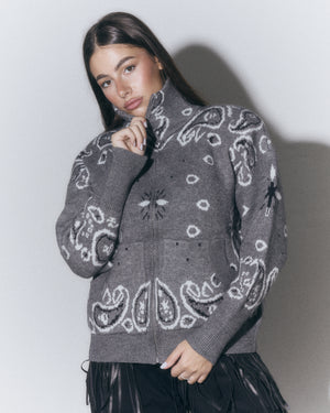 Cardigan con zip fantasia paisley