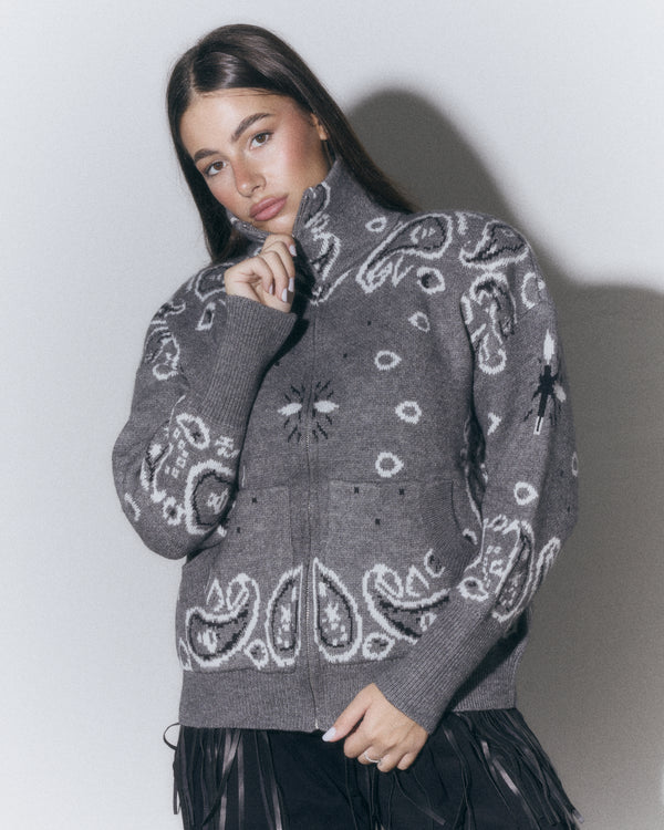 Cardigan con zip fantasia paisley