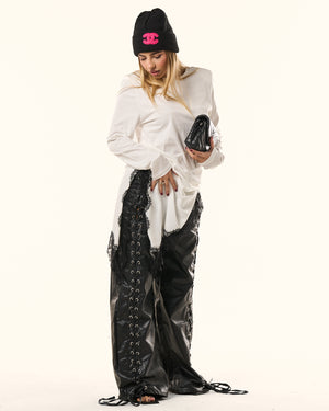 Abito trasversale pizzo nero con spalline lumina