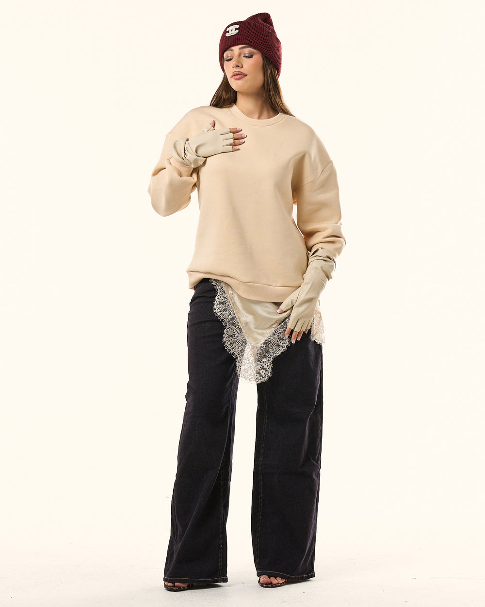 Felpa con sottoveste satin lumina