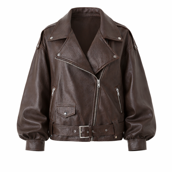 Giacca biker effetto pelle oversize – Chocolate