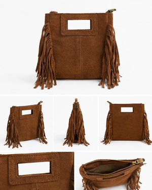 Borsa mini in vera pelle con frange